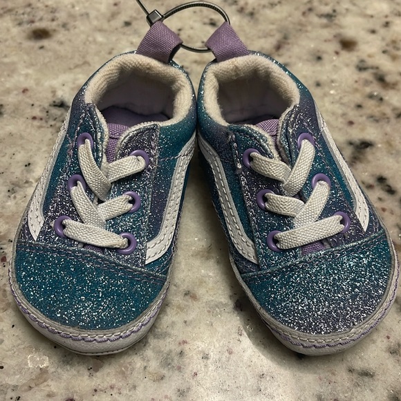 Vans Other - VANS Baby Sneakers Crib Shoes Infant Glitter Blue Purple Shoes Sneakers Size 2
